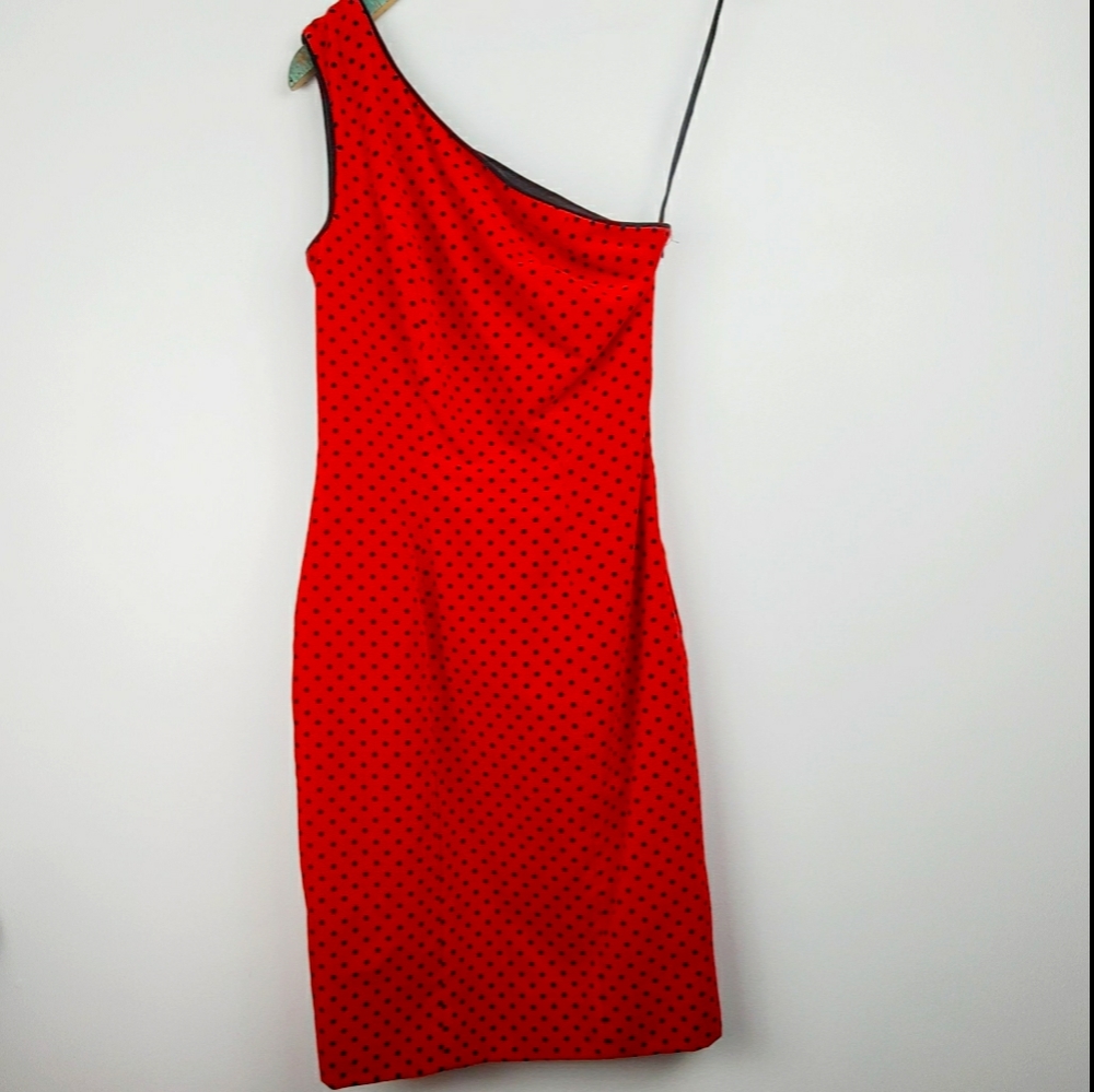 Vtg Jan Barboglio Lady Bug 1 Shoulder Velvet Dress
